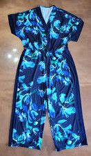 Susan Graver floral liquid knit jumpsuit 2XBlack Blue