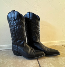 Vintage Capezio Black Leather Western Rodeo Cowboy Boots Heeled USA Made Sz 7M