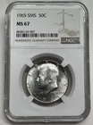 1965 Kennedy Half Dollar 50c NGC MS67 SMS BU 40% Silver US Coin