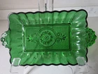 Vintage Anchor Hocking Forest Green Coin Candy Jewelry Dresser Tray Relish Dish