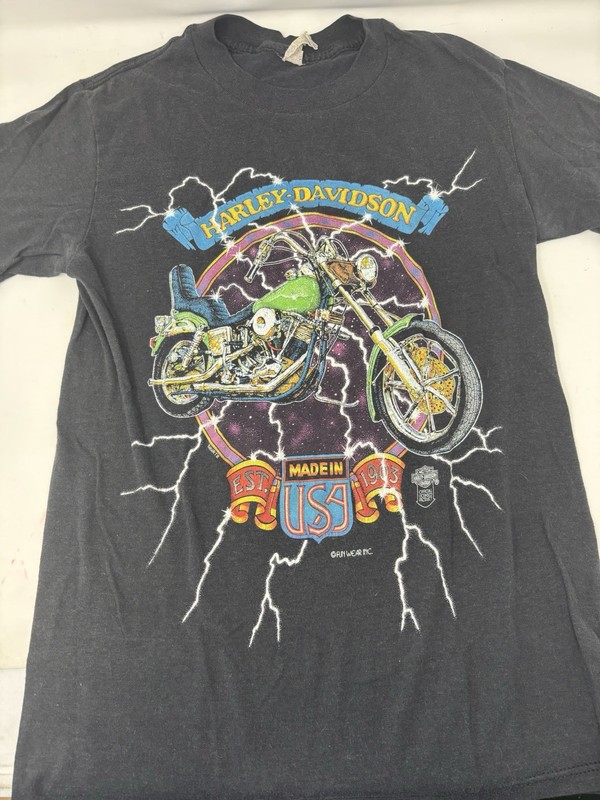 Rare Vintage 1980s Harley Davidson Graphic Tee - Black Sz. Small Free Shipping!