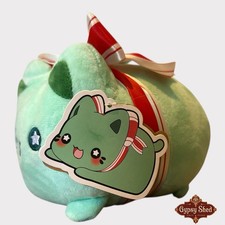 Tasty Peach Aurora Meowchi Cat Green Christmas Ribbon Bell Plush Stuffed Animal