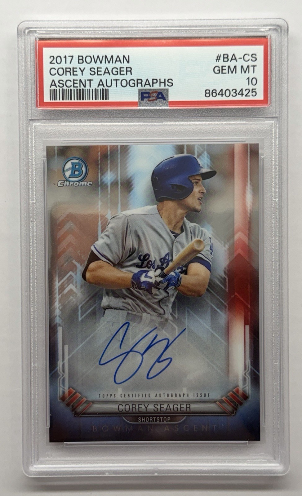 2017 Bowman Chrome Ascent Autographs COREY SEAGER #BA-CS RC /99 Dodgers PSA 10