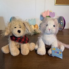 Webkinz Ganz Plush Pink And White Cat With Code Tan Dog With Bandana