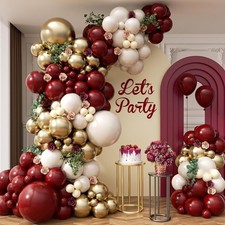 Burgundy Balloon Garland Arch Kit with Maroon White Gold Nude Balloons