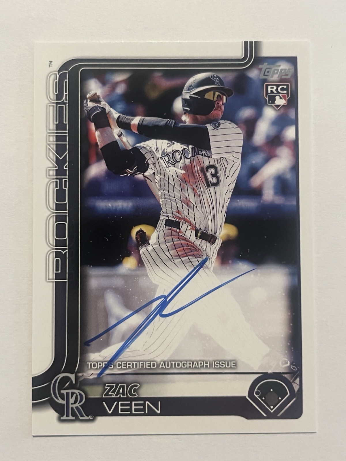 2025 Topps Update Zac Veen Real One Autograph RC #US286 Rockies On Card