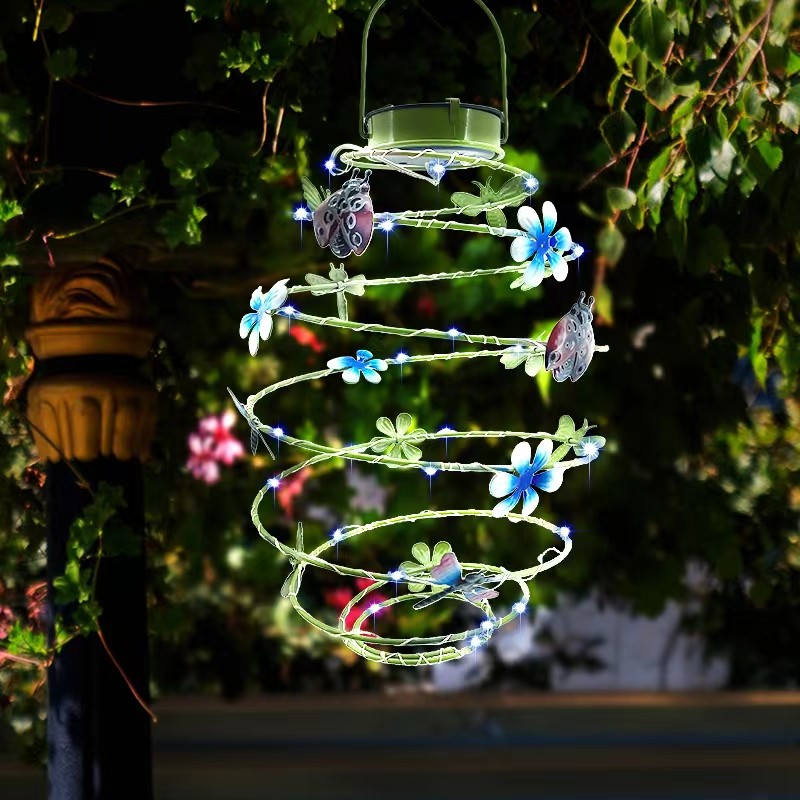 Hanging Solar Lantern Multi-colour 38x25cm Spiral Butterfly Garden Light Outdoor