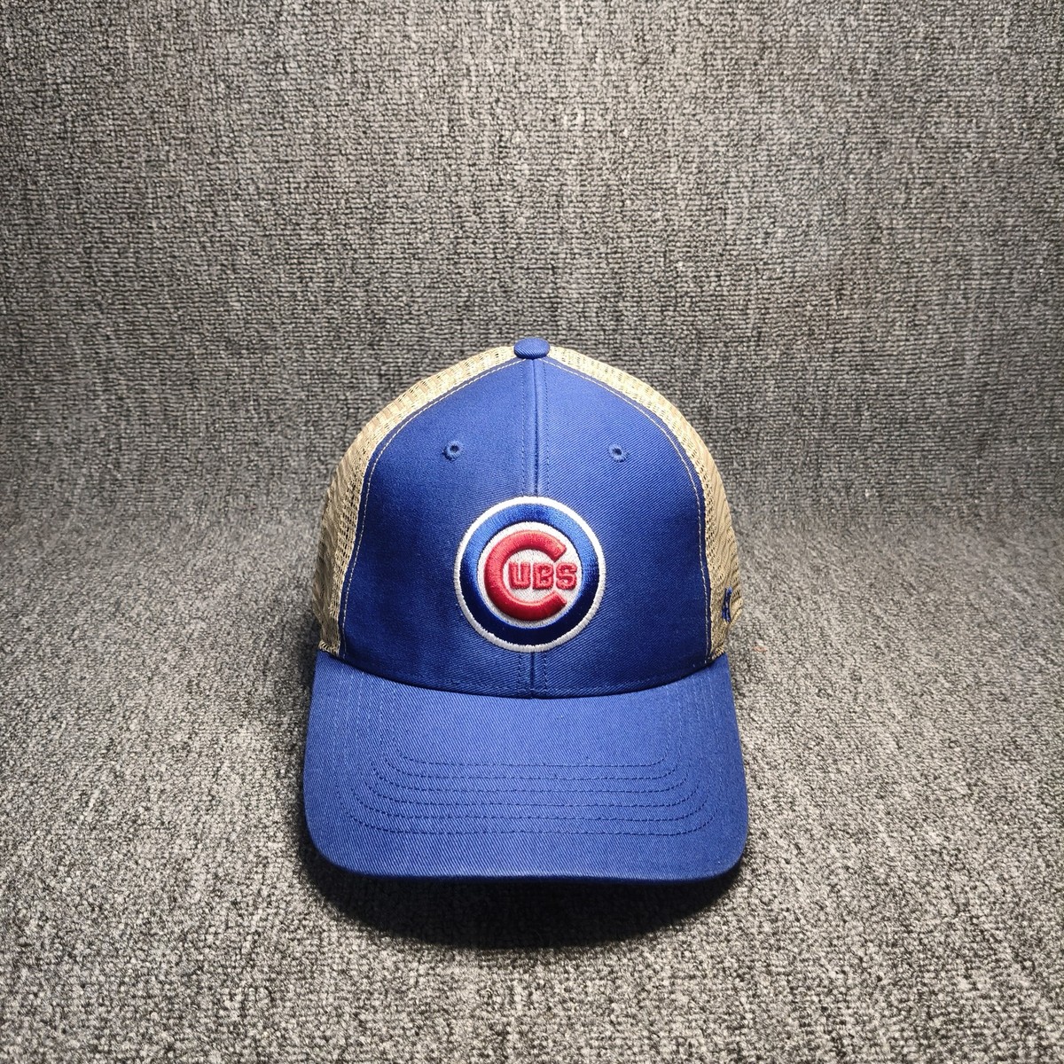 47 Brand Chicago Cubs Trucker Hat Snapback Blue Tan Mesh Cap