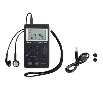 Mini Digital Portable Pocket LCD AM FM Radio Stereo  Rechargeable w/Earphone