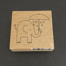 Studio G & Hampton Art Wood Mounted Rubber Stamp Elephant Umbrella Hearts