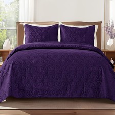 California King Quilt Bedding Set, Soft Dark Purple Oversized Bedspreads Quil...