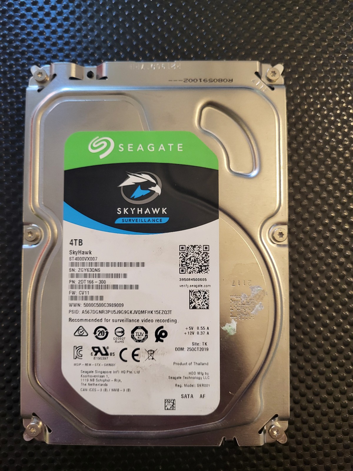 Seagate SkyHawk 4TB ST4000VX007 SATA Surveillance SMART PASSED Report