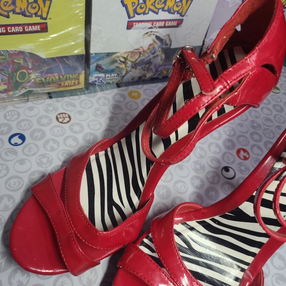 Zapatos de salón QUPID a rayas rojas Stilletto plataforma punta gruesa talla 8,5 Foto 4 de 4