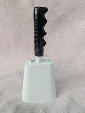 Cowbell Handheld With Cow Bell Bright White Metal Plastic Grip Handle FAST Ship