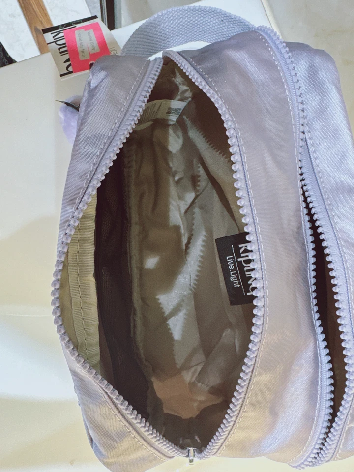 NEW Kipling Amalfi Toiletry Bag Handle Large Cosmetic Case Metallic Purple - Image 2 of 4