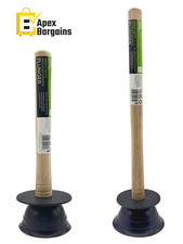 Sink Drain Plunger Unblocker Traditional Wooden Handle and Rubber Medium Large
