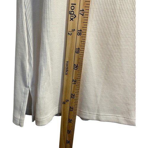 DKNY Ribbed White Henley Shirt Short Puff Sleeve Womens XL Feminine Cottage NEW - Picture 7 of 11