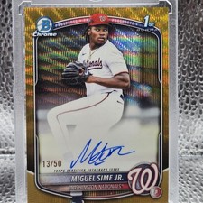 Miguel Sime Jr. 2025 Bowman Draft # CPA-MS 1st Bowman Gold Wave Auto 13/50