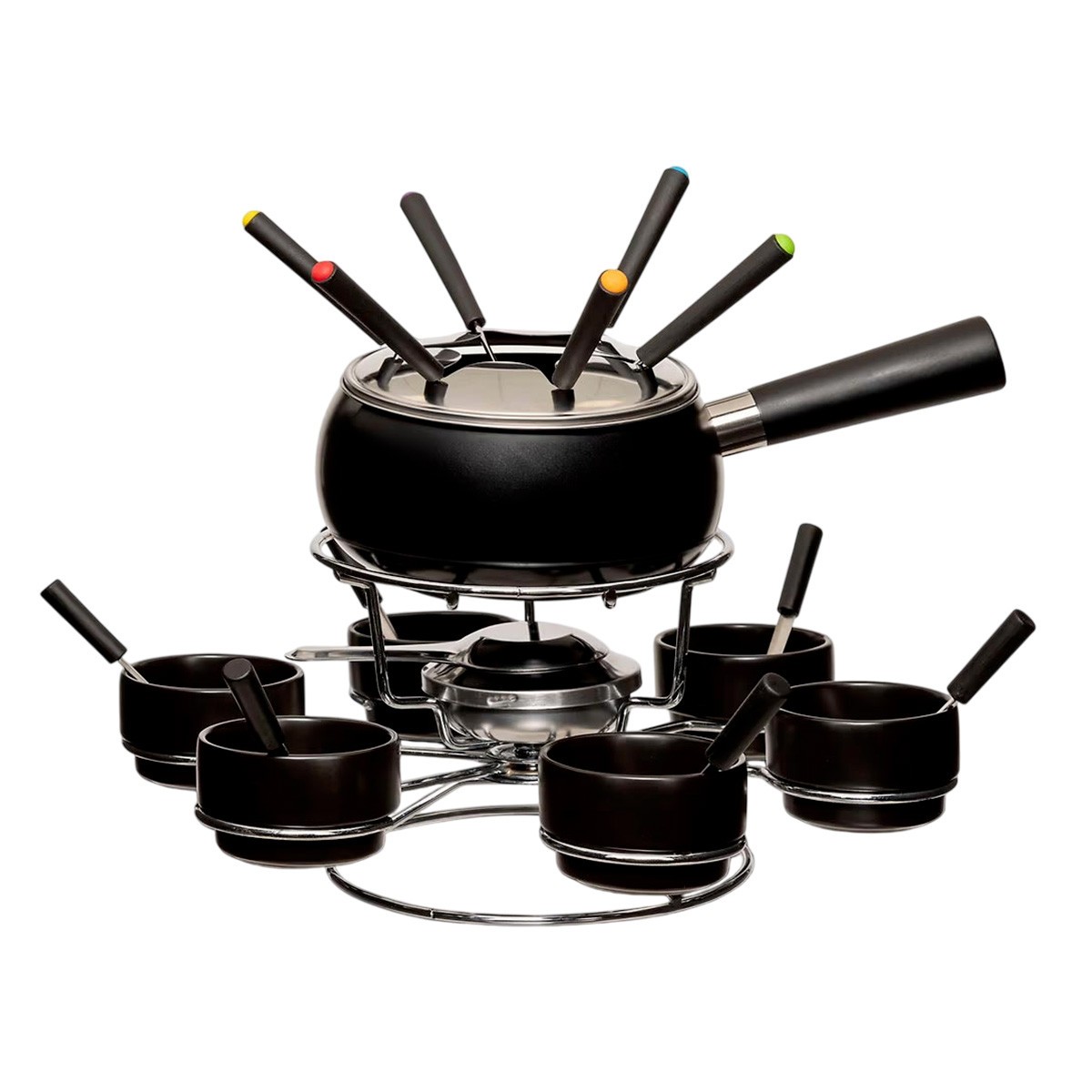 Service à fondue rotatif 6 personnes noir 34cm avec ramequins