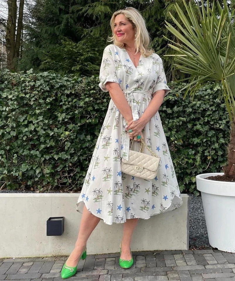 ZARA ECRU MIDI MAXI SHIRT DRESS STARFISH PALM TREES LINEN 5216/045 XS BLOGGER - Image 2 of 4