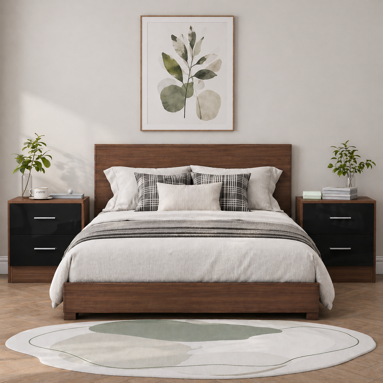 REFLECT 2 Drawer Bedsides (2pc) - Black Gloss Fronts & Walnut Matt Carcass