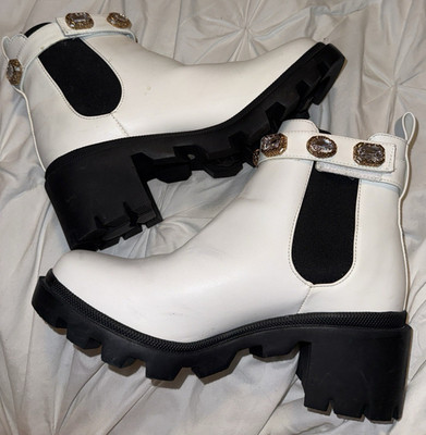 Steve Madden Amulet Women s Chelsea Ankle Boots Lug Sole White/Black US 8