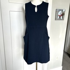 Lands End Women s Sleeveless Keyhole Knee Length Dress - Navy - Size MEDIUM