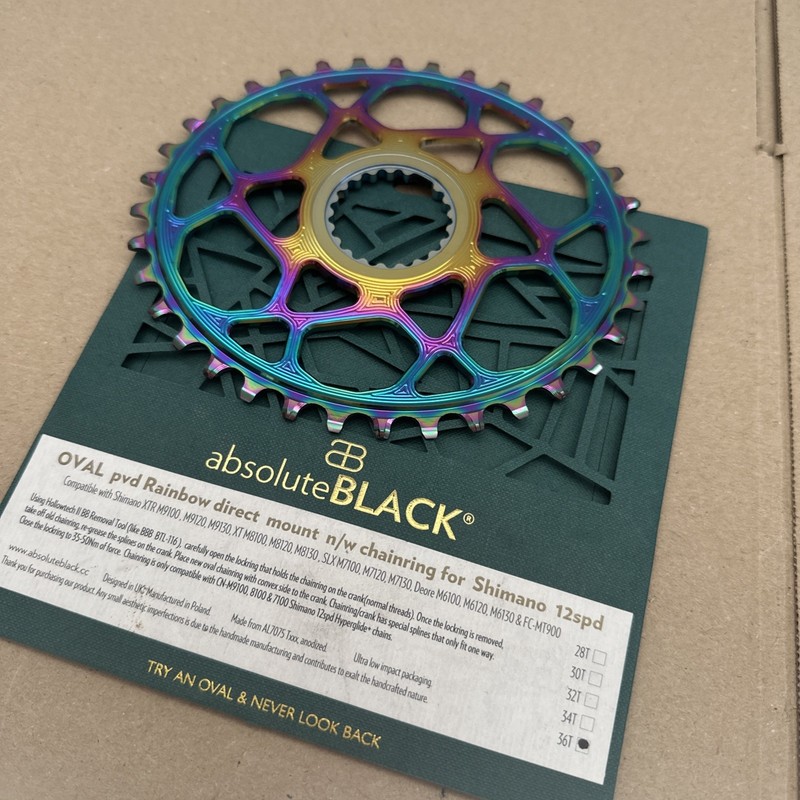 New Absolute Black 36t Shimano Direct Mount Chainring Rainbow Oil Slick RRP £70