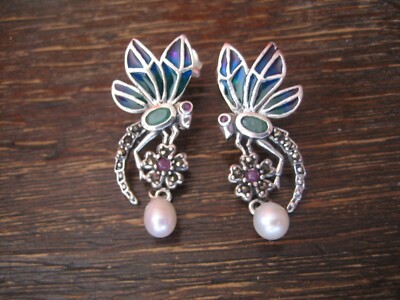 reizende Ohrringe Stecker Libelle 925er Silber Emaille Dragonfly Enamel Earrings
