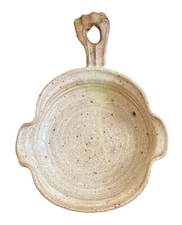 Primitive Art Studio Stoneware Clay Saucepan Two Pour Spouts Handle Unsigned