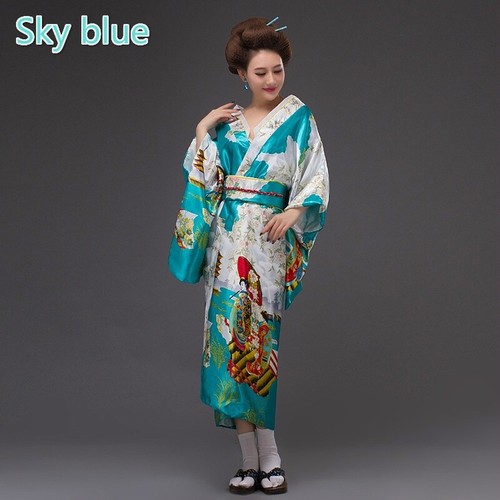 Geisha Satin Kimono Blumen japanische Yukata Robe ethnisches Kostüm Show Cosplay Dame - Bild 10 von 21