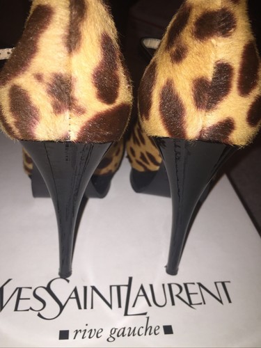 Yves St Laurant Tribute Leopard Pump Peep Toe 2007 Calfskin W/Bag & Box Receipt - Picture 6 of 12