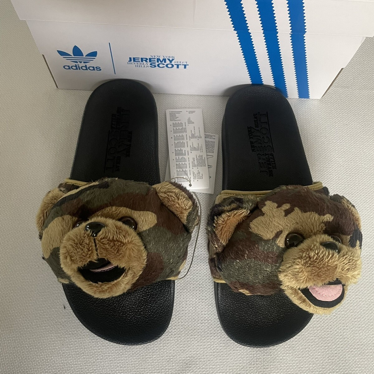 Mens 8 Adidas X Jeremy Scott Camo Teddy Bear Adilette Slides