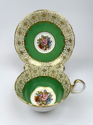 RARE 1930s ANTIQUE Aynsley Hand Painted  Tea Cup & Saucer Signed By J.A. Baile
