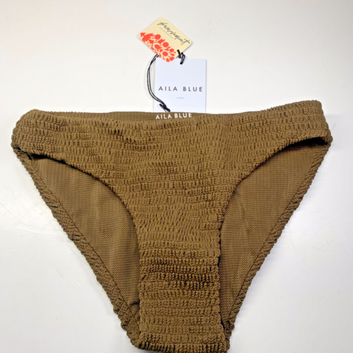 Free People Textured Bikini Bottom Aila Blue Vicki, Size L, Olive Green - Picture 2 of 11