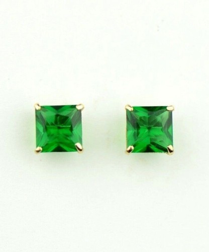 14k Yellow Gold Solid Square Princess Cut Birthstone 6MM CZ Stud Earrings - Picture 7 of 26