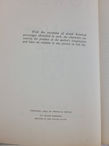 1949 High Towers By Thomas B. Costain, Doubleday Garden City Book Club Ed. HC A1 - Picture 9 of 9