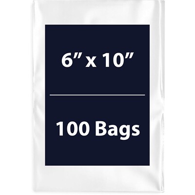 6'' x 10'' 100 Bags, 2Mil Flat Open Top Plastic Packaging LDPE Clear Poly Bags