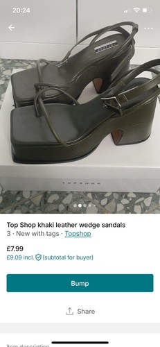 Top Shop khaki leather wedge sandals 3 - Picture 2 of 5