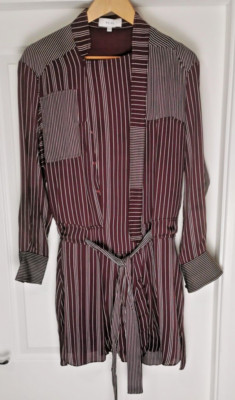 REISS Hemdblusenkleid Albi gestreift (burgund/weiß. UK 10. UVP 195£. Neu ohne Etikett