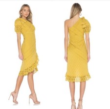 New Ulla Johnson Gwyneth One Shoulder Eyelet Chartreuse Midi Dress 0
