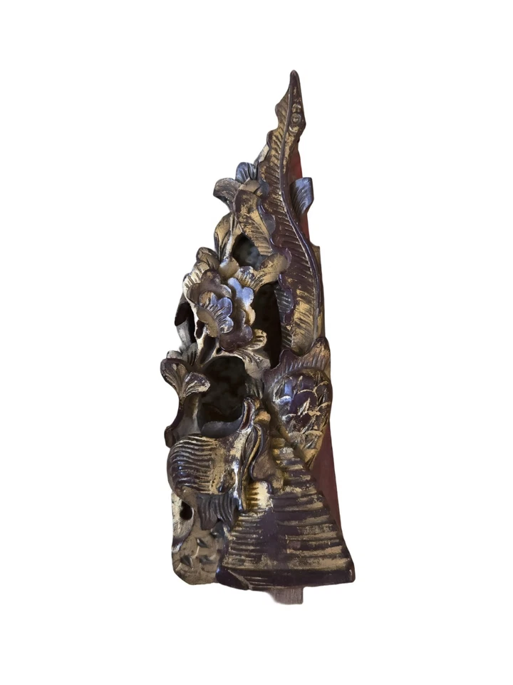 Paneles de pared florales de madera tallados a mano vintage - ménsulas decorativas, par Foto 3 de 4