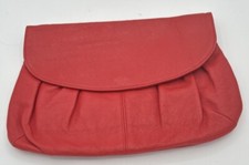 Vintage Ruched Leather Clutch Bag with Gold Tone Closure — listing 3
