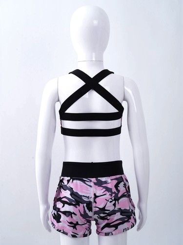 Kids Girls 2-Piece Athletic Outfits Camouflage Swim Active Shorts and Tops Set - Picture 84 of 124