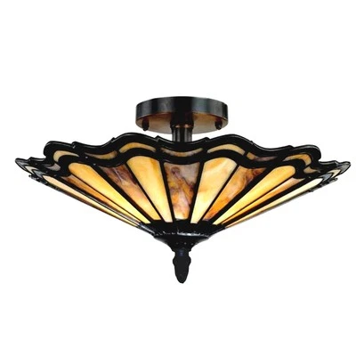CHLOE Tiffany Style Stained Glass Semi Flush Ceiling Light 16" Mission Arts & Crafts