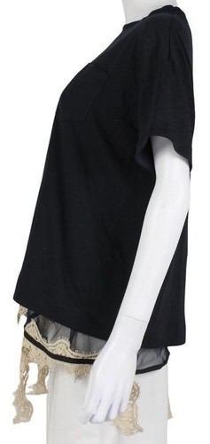 New+Tags SACAI linen mix Lace insert Tshirt.sz 2.Navy.£450+ - Picture 4 of 8