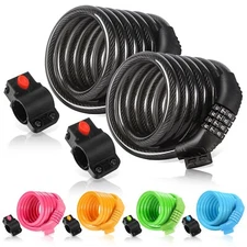 2-Pack ETRONIC 6 ft. Bike Lock Cable, Resettable Combo, Anti-Theft Security, BK