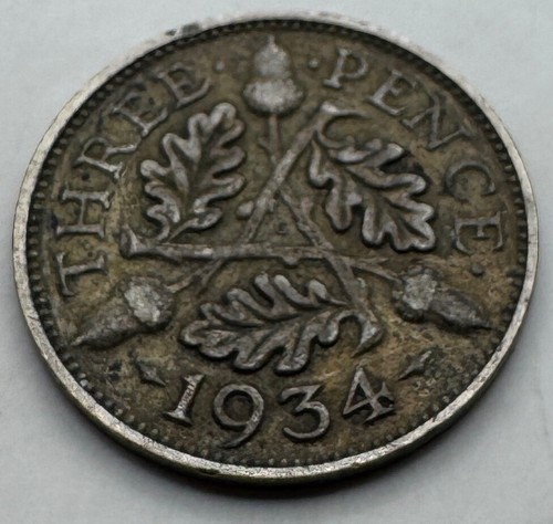1934 Great Britain Silver (.500) Threepence - UK - 3 Pence - 3P - Free Shipping - Picture 3 of 4