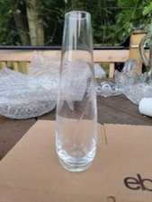 Vintage Small Lenox Hand Blown Flower Crystal Glass Bud Vase Etched Daisies A1