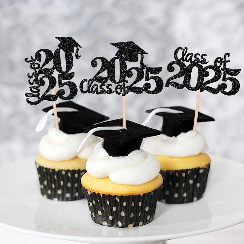 30 PIEZAS 2025 Graduación Cupcake Toppers Brillo Clase de 2025 Graduación Tapa Cupc Foto 4 de 4